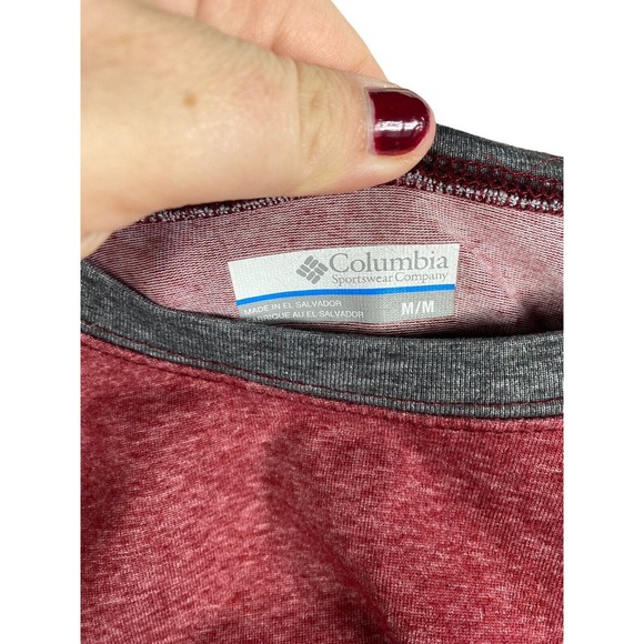 Columbia Raglan Baseball Sleeve Shirt Medium Mens Colorblock Red Gray Long Slv - Picture 4 of 4